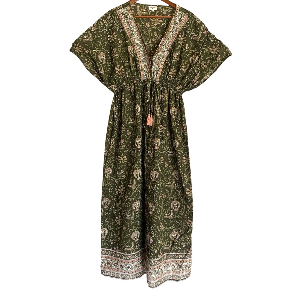 Cost Plus World Market Green Floral Midi Dress